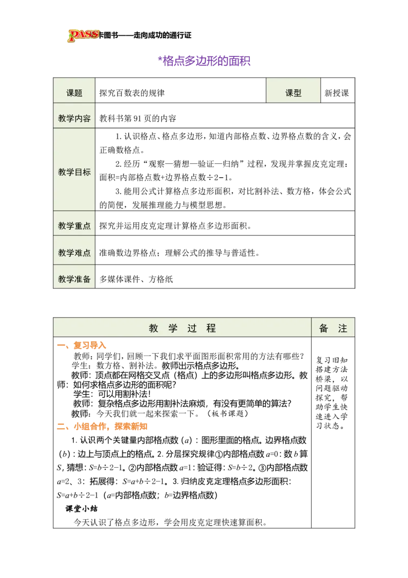 《格点多边形的面积_26秋小学初中各机构教辅大合集（一本、教材帮、阳光同学、王朝霞、实验班、小典中点、上分卷、白欧、课堂笔记等等）_26秋小学教辅资料_1526秋课件教案_小学数学》第1页预览