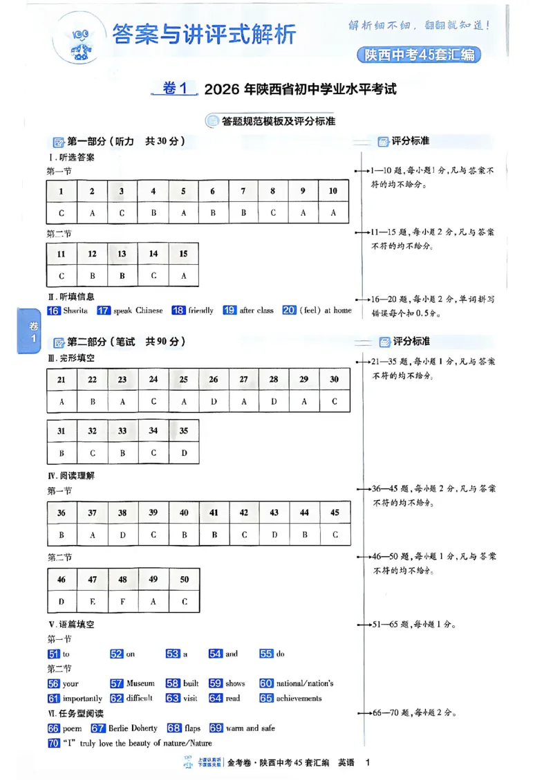 《陕西中考45套答案_2027版中考《金考卷中考45套汇编》（英语）（陕西版）》第2页预览