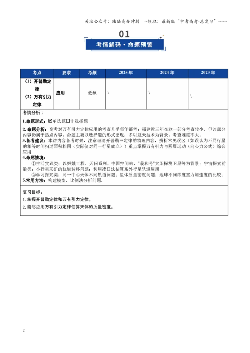 《第16讲万有引力定律（复习讲义）（福建专用）（教师版）_04-物理-高考总复习_一轮复习_2026年-物理高考一轮复习_2026年高考物理一轮课件+讲义+练习（福建专用）-G328》第2页预览