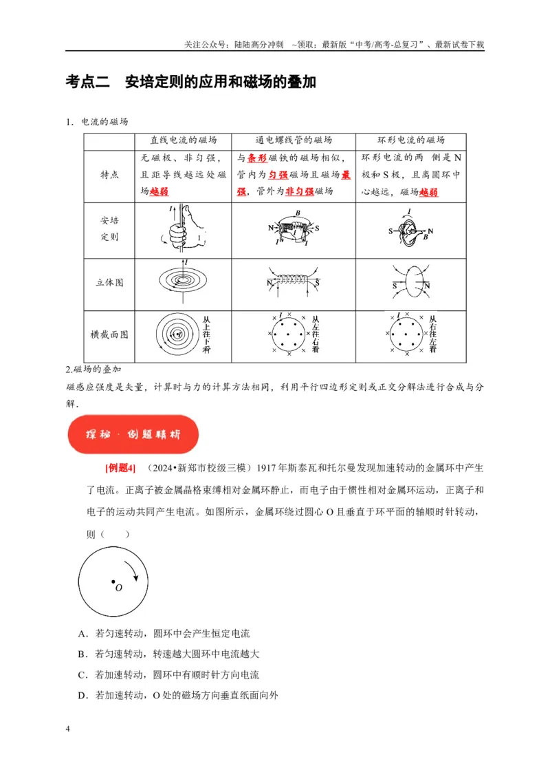 《第21讲　磁场的描述磁场对电流的作用（学生版）_04-物理-高考总复习_专项复习_2025年_2025高考物理考点精讲精练知识讲义专项训练_资料》第4页预览