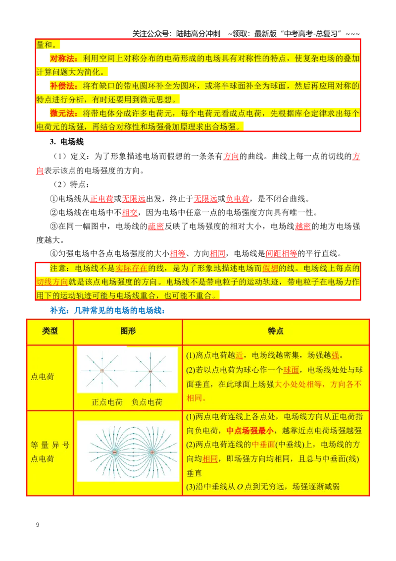 《专题10静电场（知识清单）（全国通用）（教师版）_04-物理-高考总复习_一轮复习_2026年-物理高考一轮复习_2026年高考物理一轮复习知识清单（全国通用）-G56_2026版》第9页预览