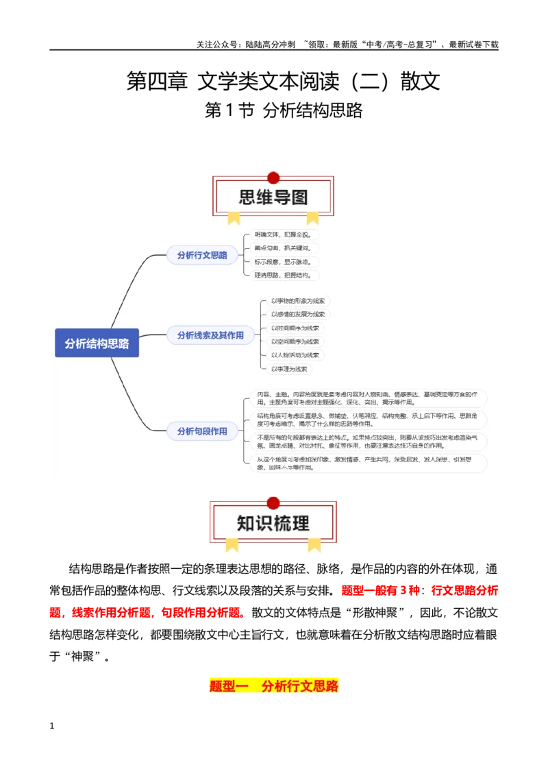 《第1节分析结构思路-2024年高考语文一轮复习知识清单（全国通用）（原卷版）_一轮复习_2024年_2024年高考语文一轮复习知识清单梳理典例全国通用_第4章文学类文本阅读（二）散文》第1页预览