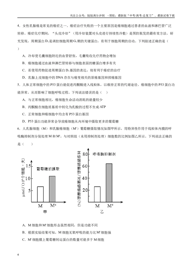 《专题14细胞分化、衰老、凋亡和癌变（原卷版)_06-生物-高考总复习_一轮复习_2024年_2024年高考生物一轮复习重难点专项突破_资料》第4页预览