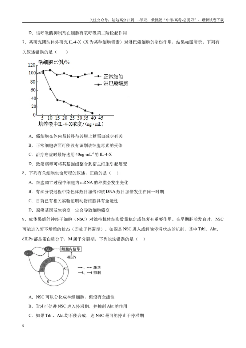 《专题14细胞分化、衰老、凋亡和癌变（原卷版)_06-生物-高考总复习_一轮复习_2024年_2024年高考生物一轮复习重难点专项突破_资料》第5页预览