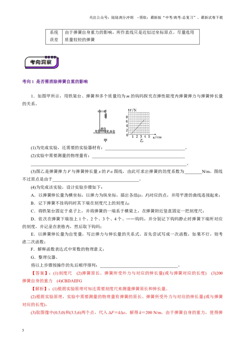 《第08讲实验：探究弹簧弹力与形变量的关系、实验：探究两个互成角度的力的合成规律（讲义）（教师版）_04-物理-高考总复习_一轮复习_2025年_第二章相互作用》第5页预览