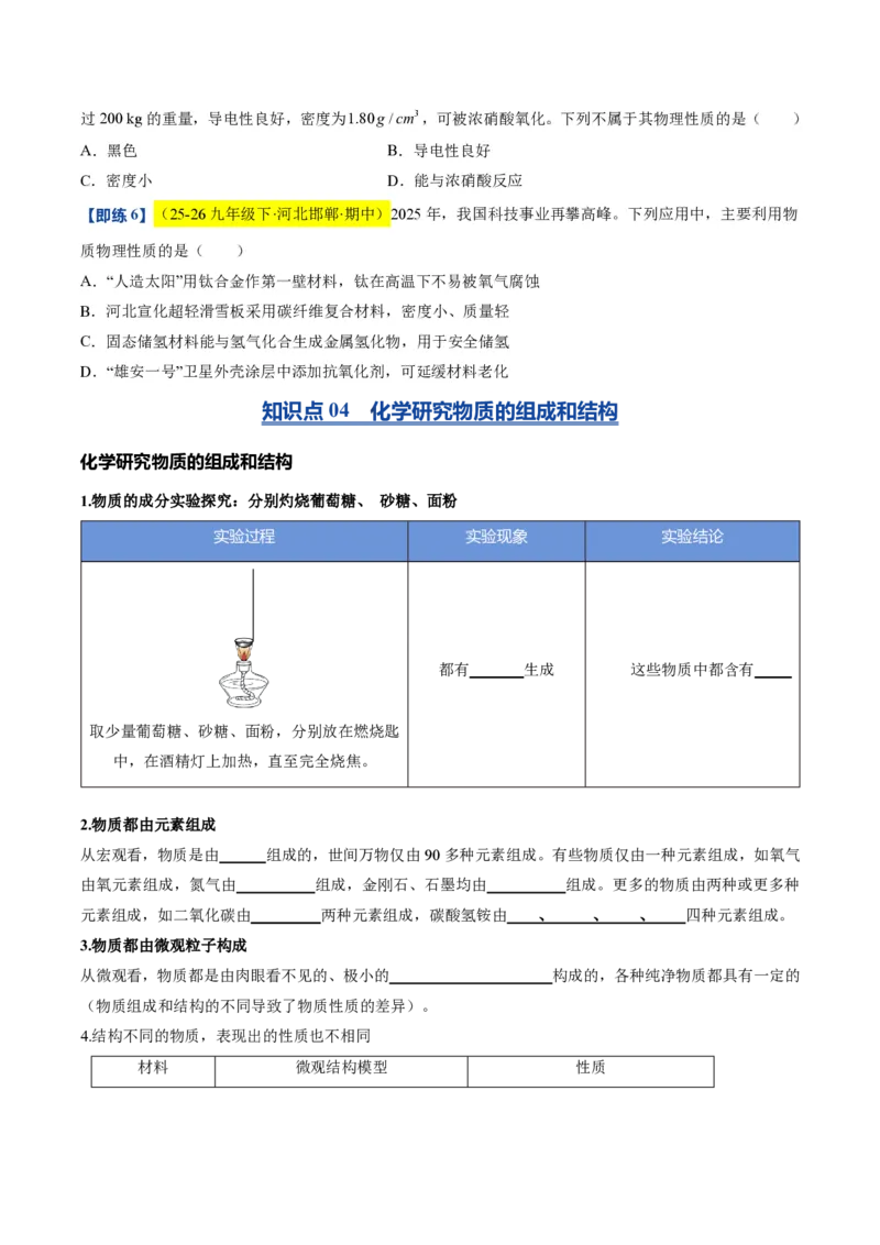 《沪教2026版《暑假培优讲义》第02讲化学研究什么（暑假预习讲义）（原卷版）_26秋初中教辅资料_26秋初中《暑假预习》_学科网上好课2026年9年级《暑假自学课》化学（沪教版）》第6页预览