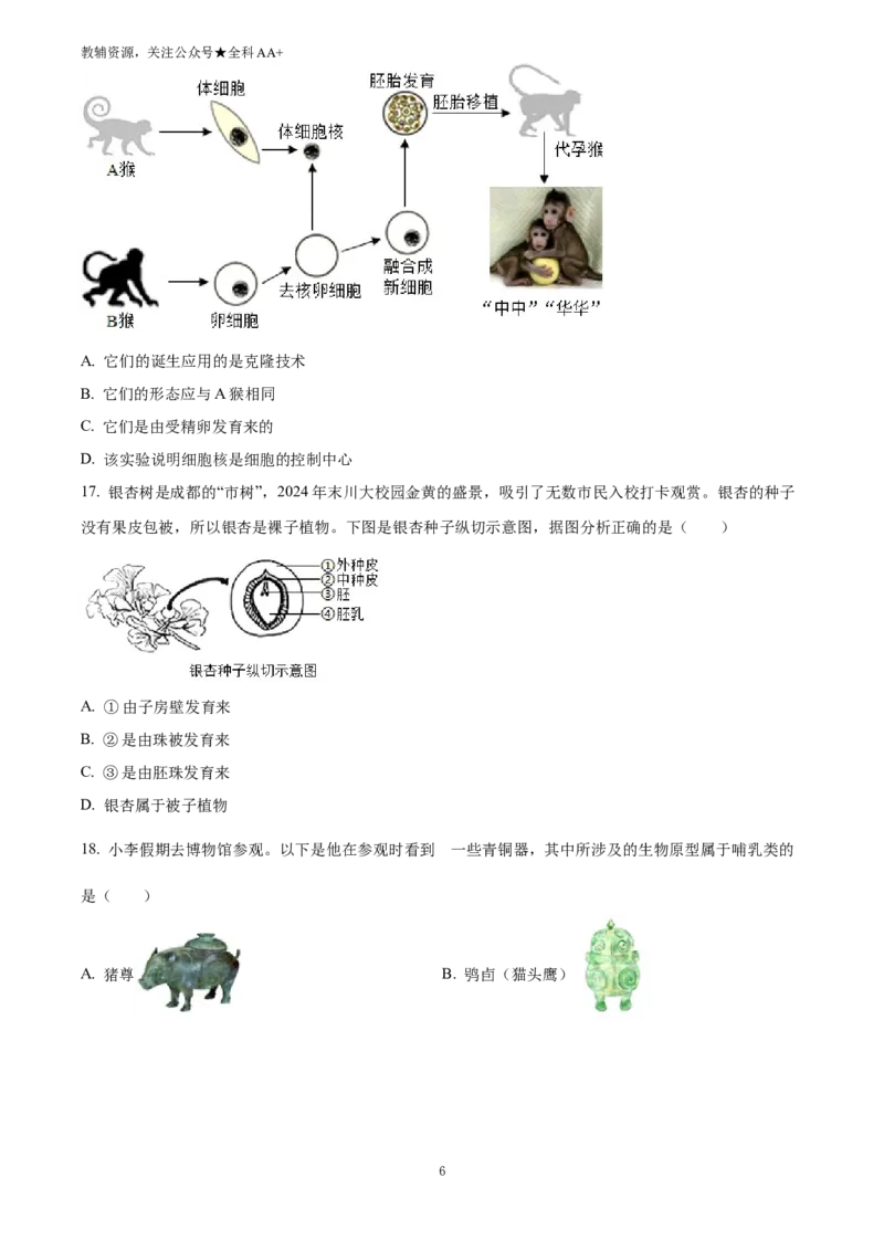 《2025四川省成都市中考生物真题(原卷版)_历年中考真题2013-2025_初中生物历年中考真题（2015-2025）_2025年全国中考真题_2025四川省成都市中考模拟生物真题》第6页预览