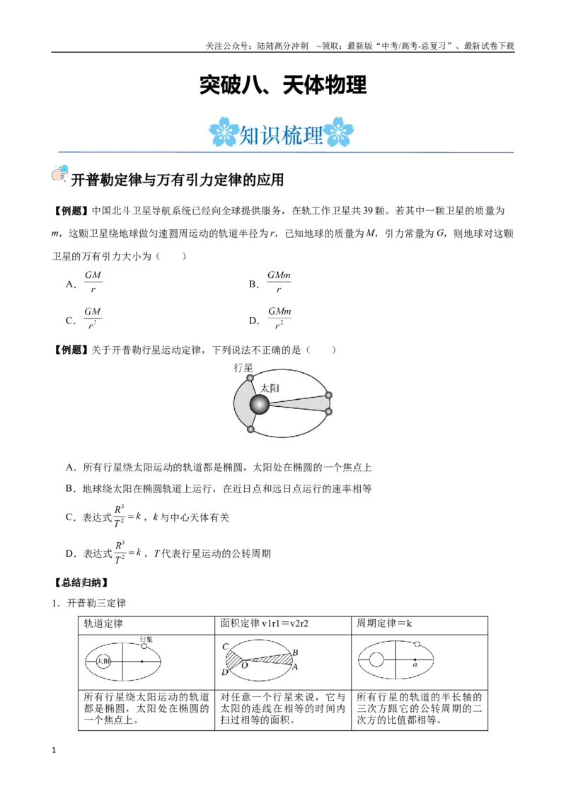 《突破八、天体物理（原卷版）_04-物理-高考总复习_一轮复习_2024年_2024年高考物理一轮重难点复习_资料》第1页预览