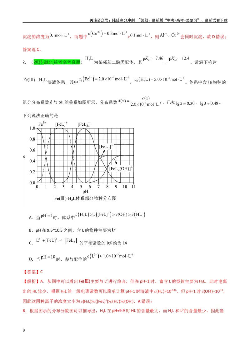 《升级版微专题39水溶液中平衡图像的拓展与探析-备战2024年高考化学考点微专题（解析版）(全国版)_05-化学-高考总复习_一轮复习_2024年_资料》第8页预览