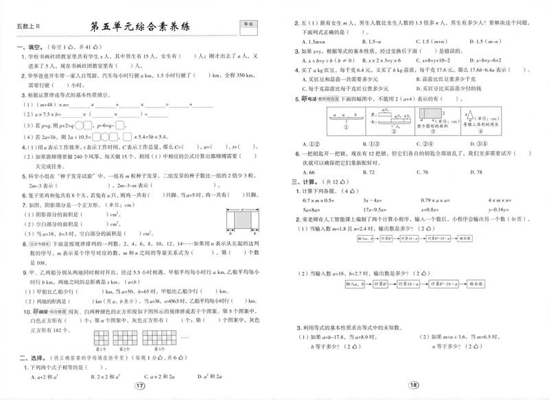 《综合素养练数学RJ5上_26秋小学初中各机构教辅大合集（一本、教材帮、阳光同学、王朝霞、实验班、小典中点、上分卷、白欧、课堂笔记等等）_26秋小学教辅资料_26秋典中点人教数学5上》第9页预览
