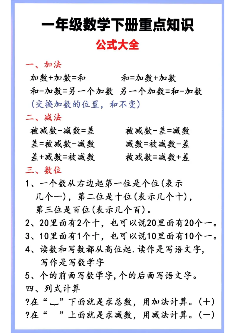 《一年级数学下册重点知识_1年级下册同步教辅_1下-数学_一下数学-通用必背资料》第3页预览