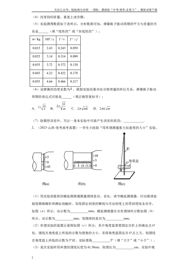 《专题12机械振动相关实验（原卷版）_04-物理-高考总复习_专项复习_2024年_2024年高考物理实验重难点满分冲刺集训（全国通用）_资料》第2页预览