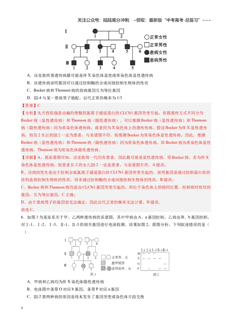 《第18讲伴性遗传和人类遗传病（专项训练）（安徽专用）（教师版）_06-生物-高考总复习_一轮复习_2026年-生物高考一轮复习_2026年高考生物一轮课件+讲义+练习（安徽专用）-G326》第4页预览