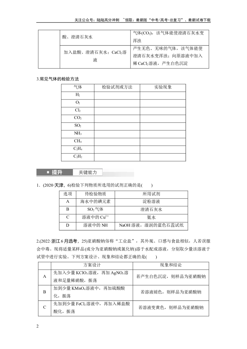 《大单元二　第六章　第27讲　常见物质(离子)的检验与推断_05-化学-高考总复习_一轮复习_2025年_2025年大一轮复习讲义人教版化学_资料_1-资料_大一轮复习讲义学生专用_一轮复习讲义》第2页预览