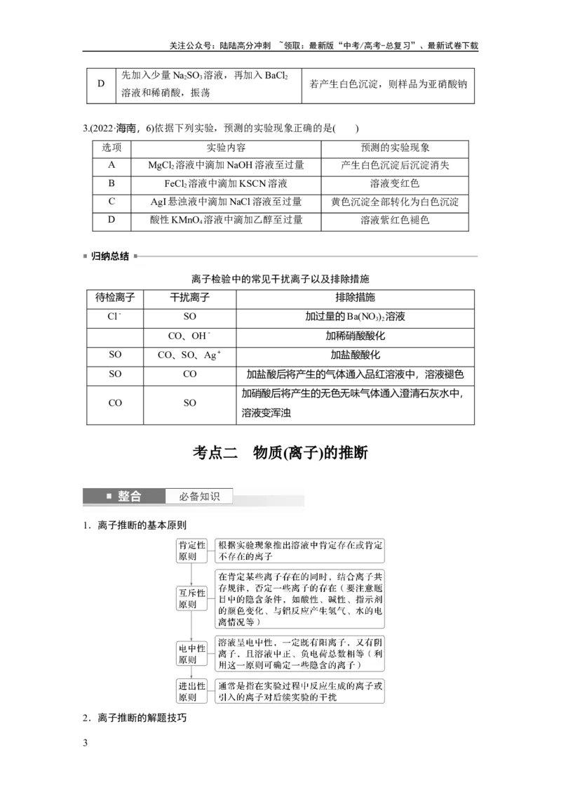 《大单元二　第六章　第27讲　常见物质(离子)的检验与推断_05-化学-高考总复习_一轮复习_2025年_2025年大一轮复习讲义人教版化学_资料_1-资料_大一轮复习讲义学生专用_一轮复习讲义》第3页预览
