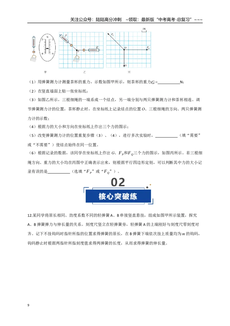 《第08讲实验：探究弹簧弹力与形变量的关系、实验：探究两个互成角度的力的合成规律（专项训练）（四川专用）（学生版）_04-物理-高考总复习_一轮复习_2026年-物理高考一轮复习》第9页预览