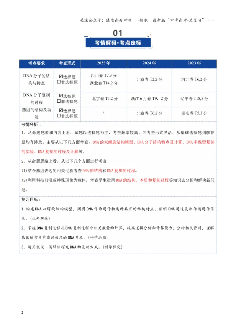 《第20讲DNA的结构、复制与基因的本质（复习讲义）（全国通用）（原卷版）_06-生物-高考总复习_一轮复习_2026年-生物高考一轮复习_2026版_第六单元遗传的分子基础》第2页预览