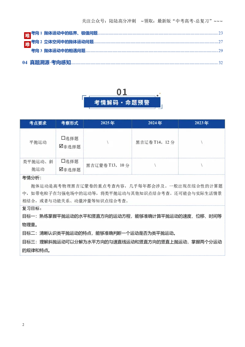《第15讲抛体运动（复习讲义）（黑吉辽蒙专用）（教师版）_04-物理-高考总复习_一轮复习_2026年-物理高考一轮复习_2026年高考物理一轮课件+讲义+练习（黑吉辽蒙专用）-G330》第2页预览