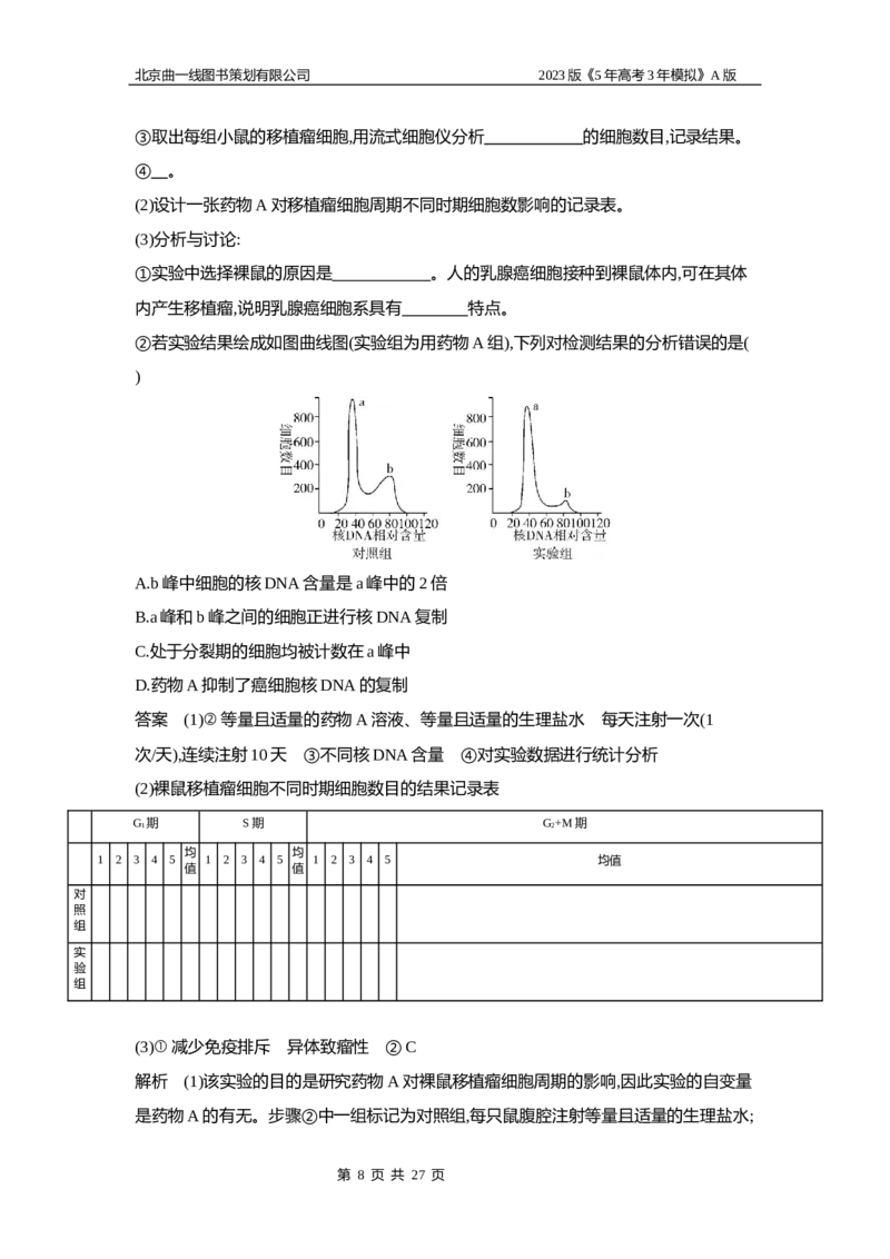 《1_5专题十九　免疫调节(1)_2023版教学资源包_2023版新高考版选考总复习生物5·3A版_19_专题十九免疫调节_6_专题检测》第8页预览