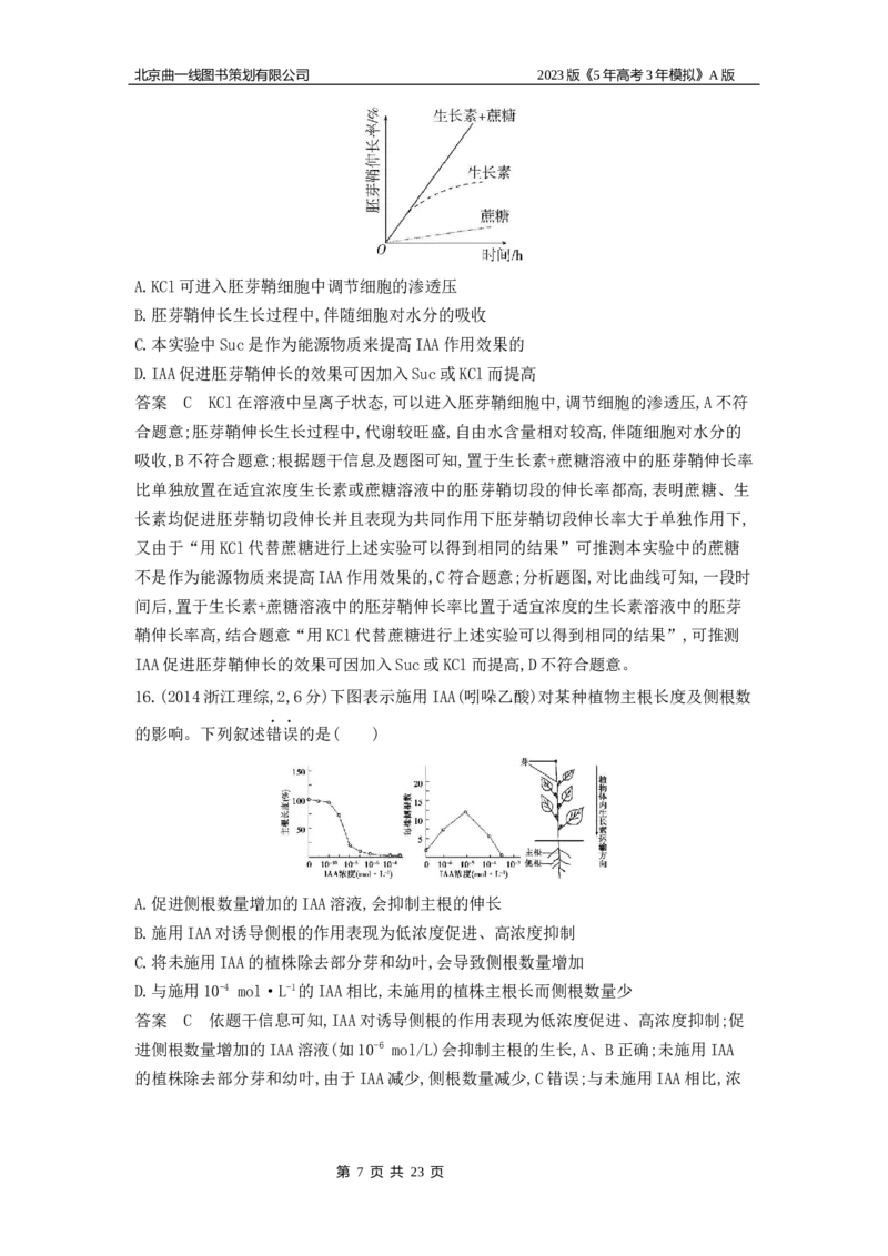 《1_4.专题二十植物生命活动的调节(1)_2023版教学资源包_2023版新高考版选考总复习生物5·3A版_20_专题二十植物生命活动的调节_4_10年高考真题分类题组》第7页预览