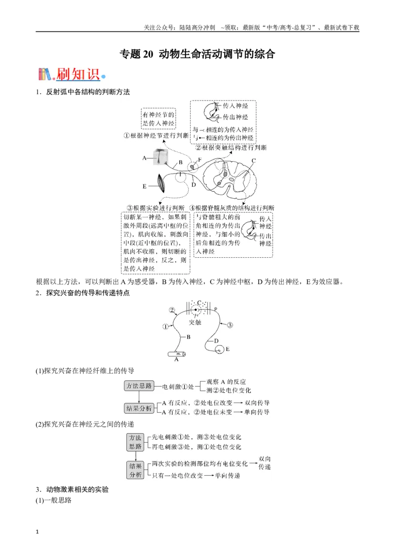 《专题20动物生命活动调节的综合（解析版）_06-生物-高考总复习_专项复习_2024年_2024年高考生物经典小题必刷_资料》第1页预览