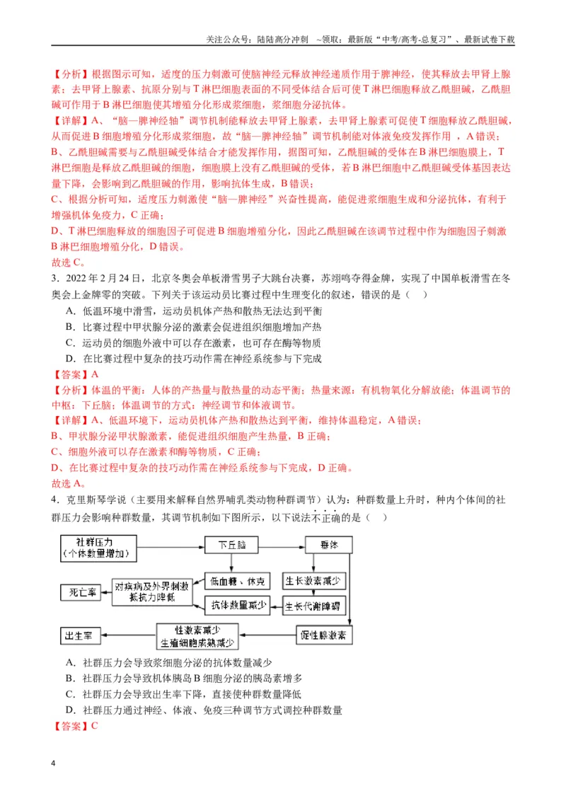 《专题20动物生命活动调节的综合（解析版）_06-生物-高考总复习_专项复习_2024年_2024年高考生物经典小题必刷_资料》第4页预览
