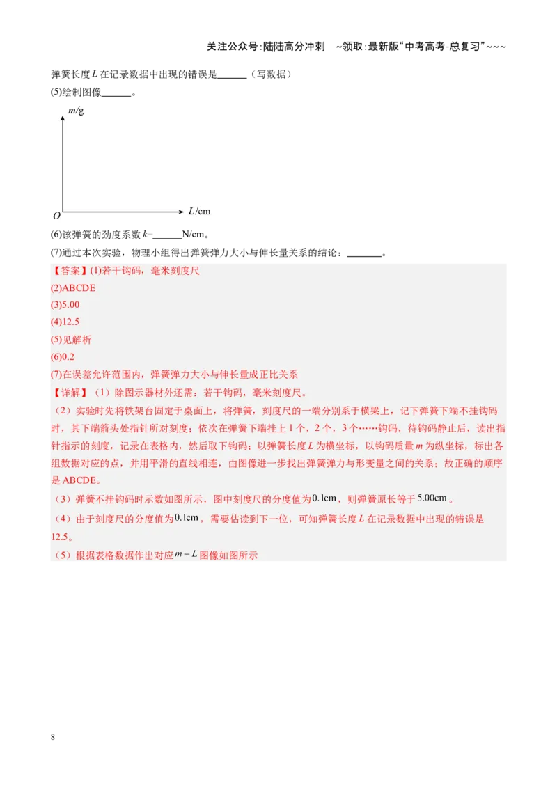 《第08讲实验：探究弹簧弹力与形变量的关系、实验：探究两个互成角度的力的合成规律（复习讲义）（福建专用）（教师版）_04-物理-高考总复习_一轮复习_2026年-物理高考一轮复习》第8页预览