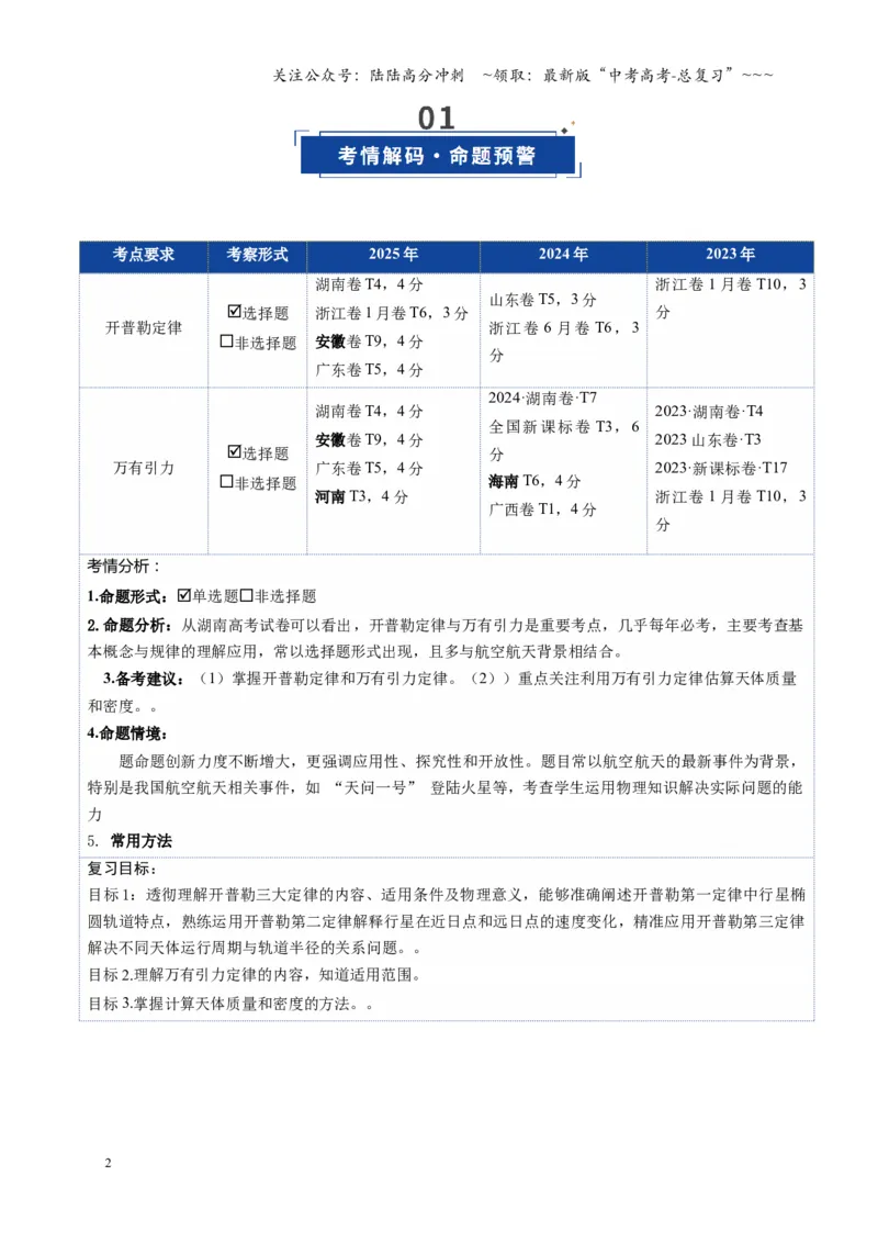《第17讲万有引力定律及其应用（复习讲义）（湖南专用）（学生版）_04-物理-高考总复习_一轮复习_2026年-物理高考一轮复习_2026年高考物理一轮课件+讲义+练习（湖南专用）-G331》第2页预览