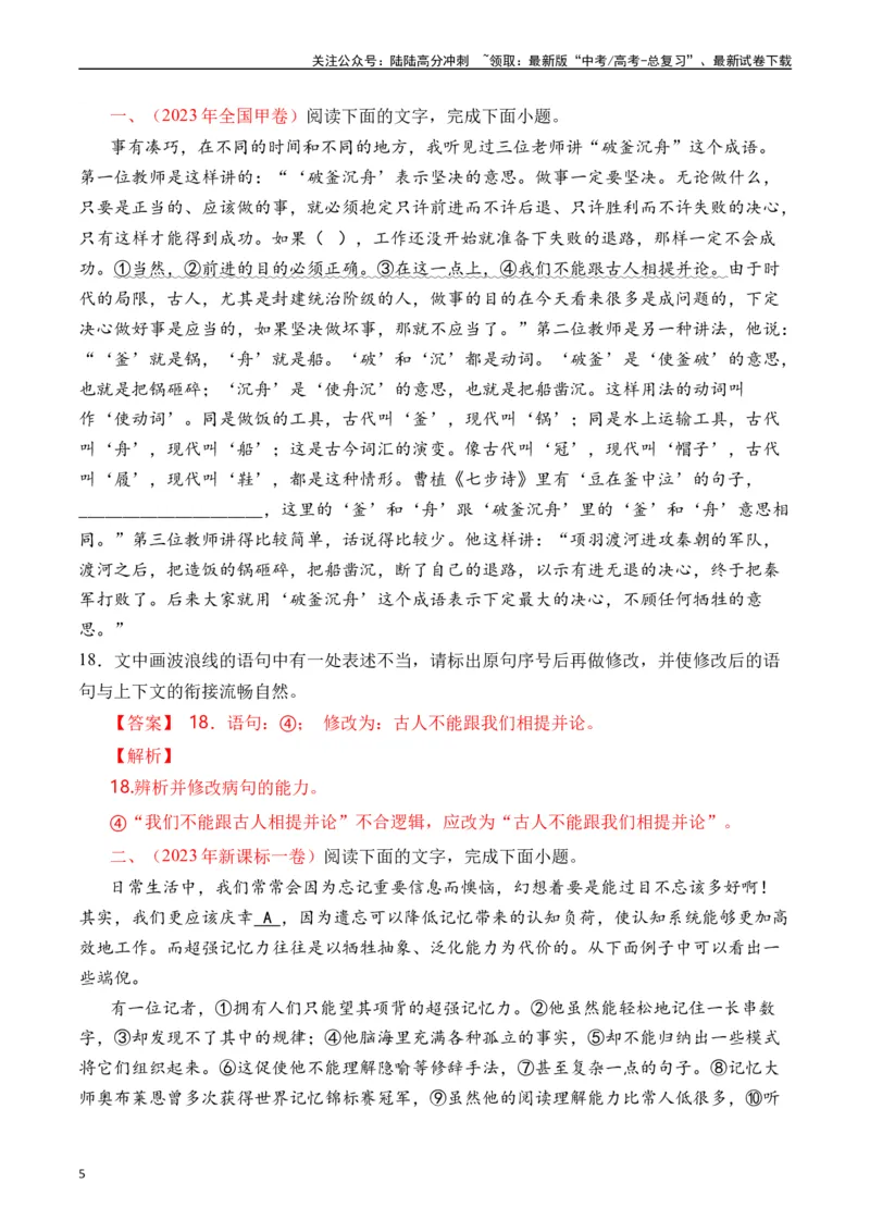 《专题16语言文字运用（病句类）解析版_专项复习_2025年_十年（2015-2024）高考语文真题分类汇编（全国通用）》第5页预览
