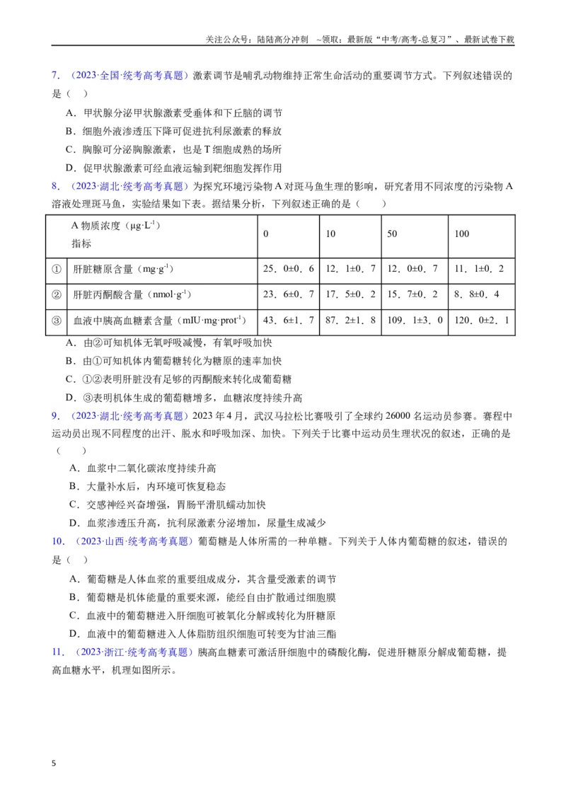 《专题15体液调节（全国通用）（原卷版）_06-生物-高考总复习_专项复习_2024年_2024年高考生物真题分类汇编（全国通用）》第5页预览