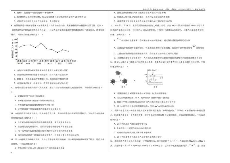 《生物（浙江卷）（考试版A3）_06-生物-高考总复习_专项复习_2025年_2025年高考第一二三次模拟卷（多地区）生物_2025年高考生物第三次模拟考试21套_生物（浙江卷）》第2页预览