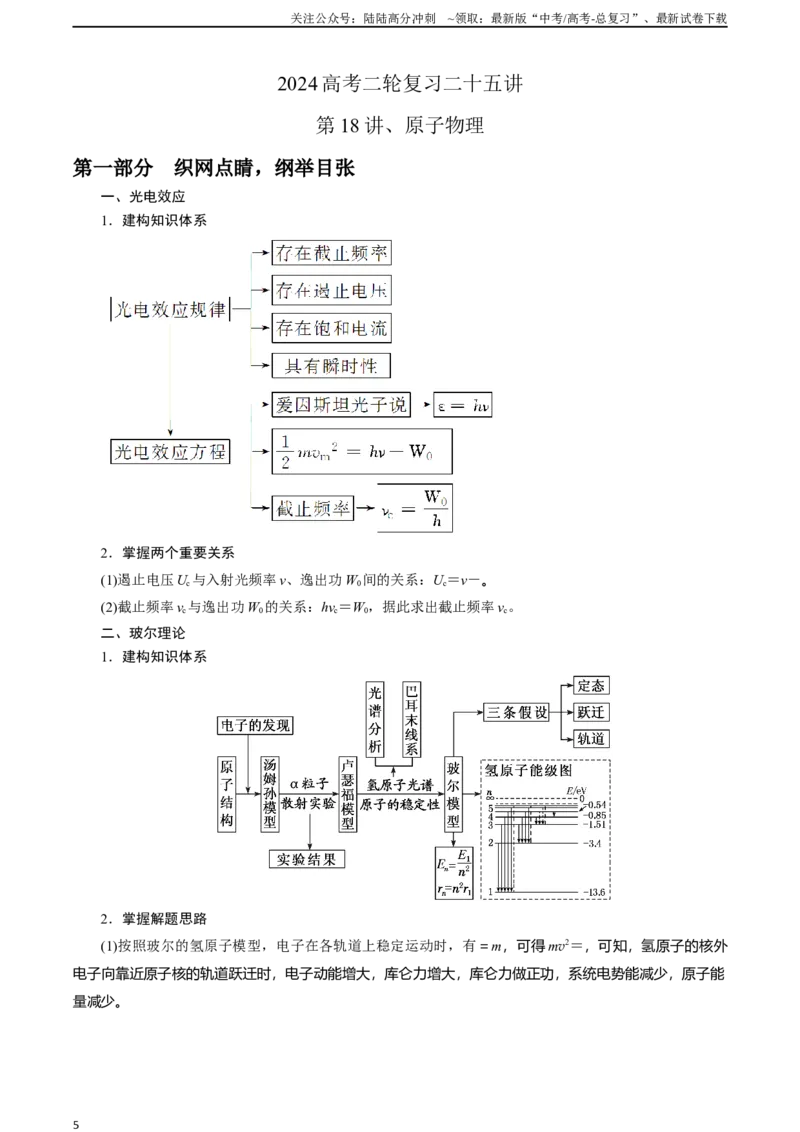 《第18讲原子物理（解析版）二十五讲_04-物理-高考总复习_二轮复习_2024年_2024高考物理二轮复习二十五讲知识试题真题全国通用_资料》第1页预览