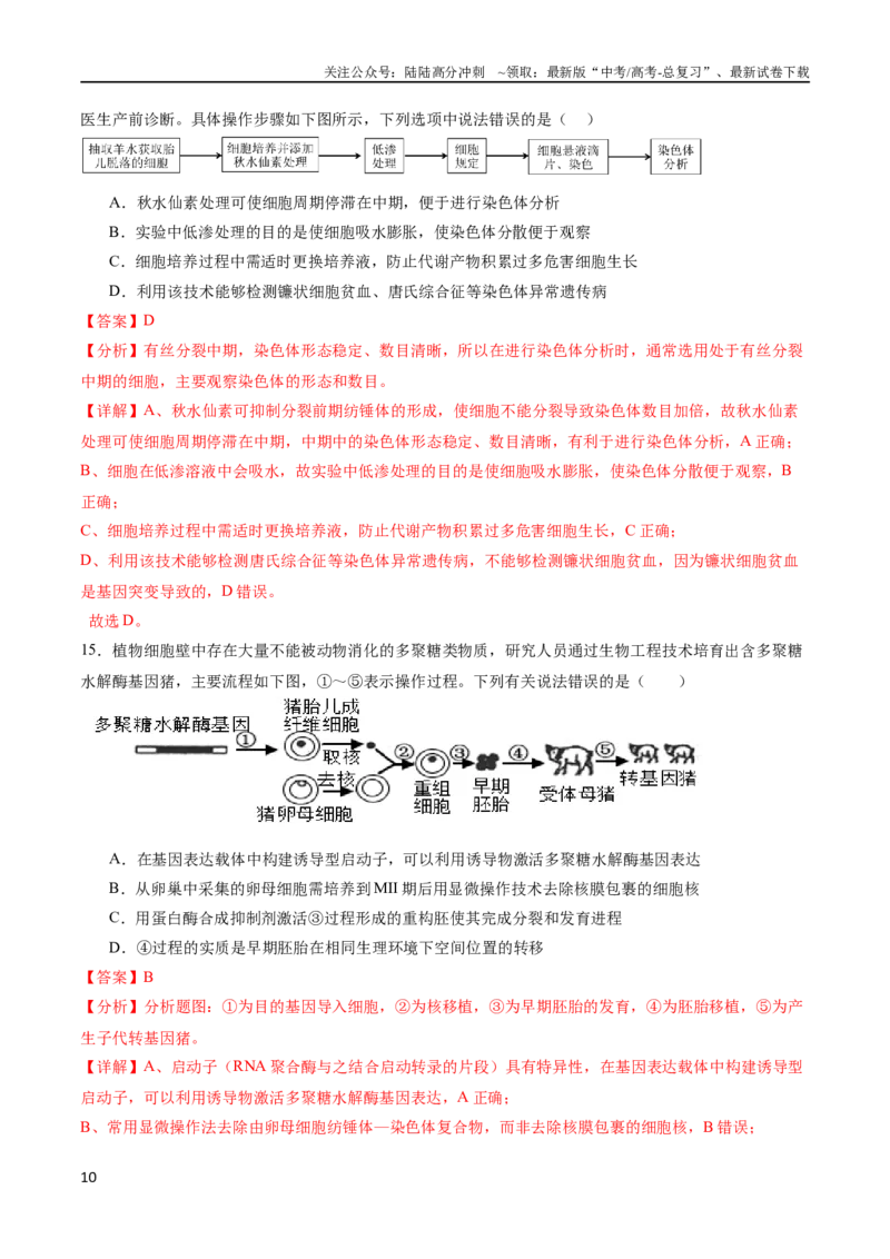 《专题14细胞工程（选择题60道）（解析版）_06-生物-高考总复习_二轮复习_2024年_2024年高考生物二轮复习选择题大题压轴专项训练_资料》第10页预览
