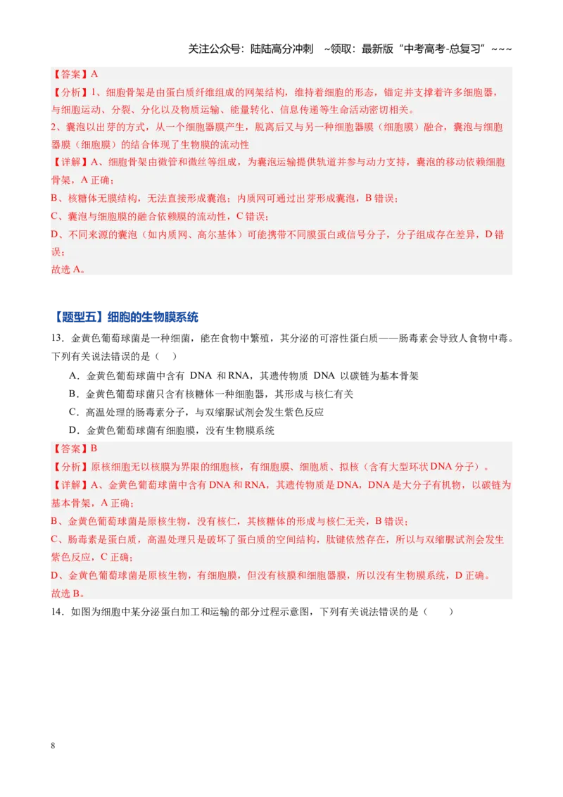 《第06讲细胞器和生物膜系统（专项训练）（黑吉辽蒙专用）（教师版）_06-生物-高考总复习_一轮复习_2026年-生物高考一轮复习_2026年高考生物一轮课件+讲义+练习（黑吉辽蒙专用）-G330》第8页预览
