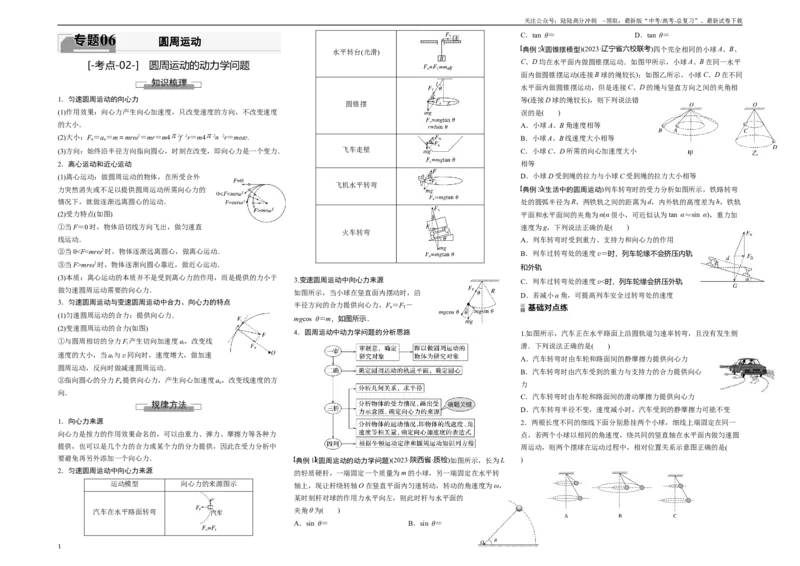 《考点02圆周运动的动力学问题（原卷8K版）_04-物理-高考总复习_一轮复习_2024年_2024年新高考物理一轮专题复习方略_资料_第六章圆周运动》第1页预览