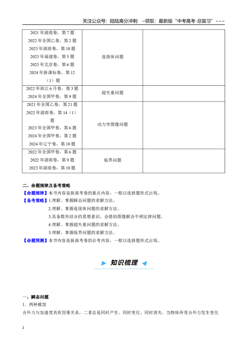 《第08讲牛顿运动定律的应用——瞬态、连接体、超失重、图像问题-（高效培优讲义）（教师版）_04-物理-高考总复习_一轮复习_2026年-物理高考一轮复习_2026版》第2页预览