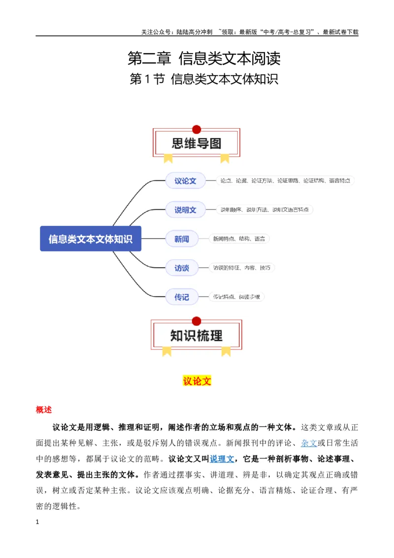 《第1节信息类文本文体知识-2024年高考语文一轮复习知识清单（全国通用）（解析版）_一轮复习_2024年_2024年高考语文一轮复习知识清单梳理典例全国通用_第2章信息类文本阅读》第1页预览