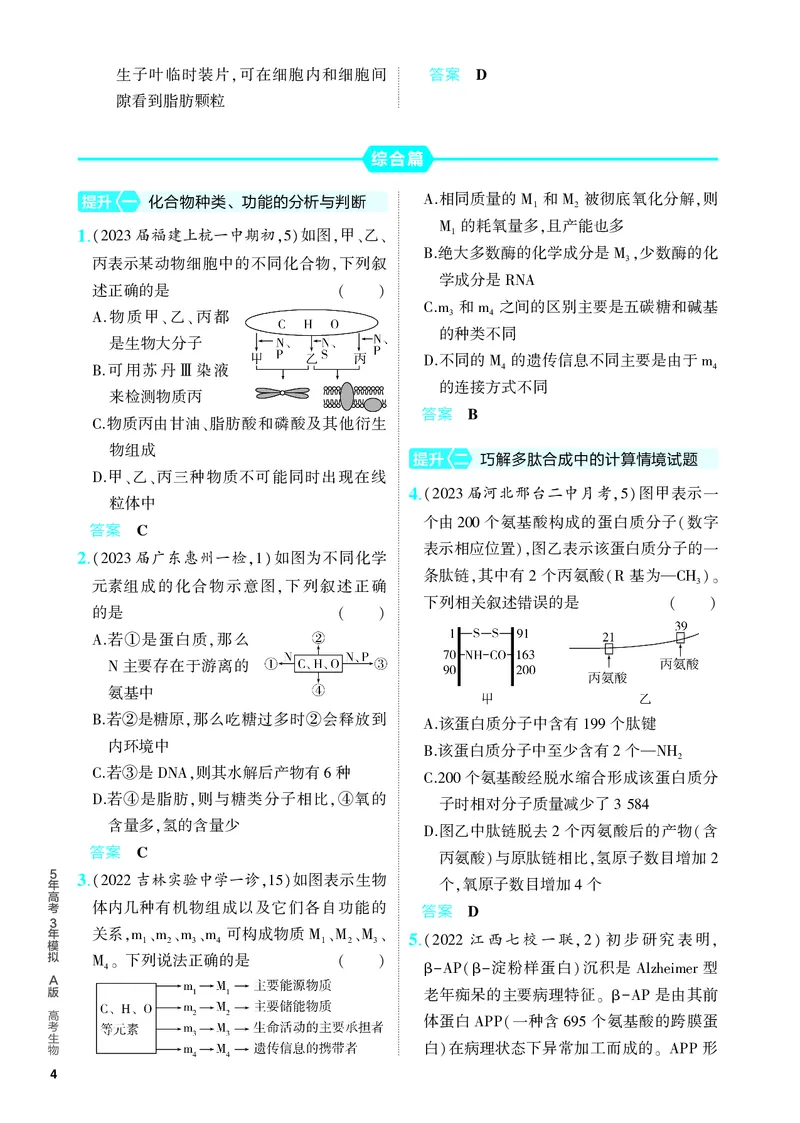 《1_01-专题一　细胞的分子组成（教参电子书—分层集训）_2024版教学资源包_2024版.新高考版生物.5·3A版_1_专题一细胞的分子组成_4_PDF教参电子书》第4页预览