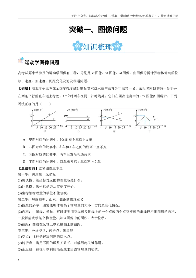 《突破一、图像问题（原卷版）_04-物理-高考总复习_一轮复习_2024年_2024年高考物理一轮重难点复习_资料》第1页预览