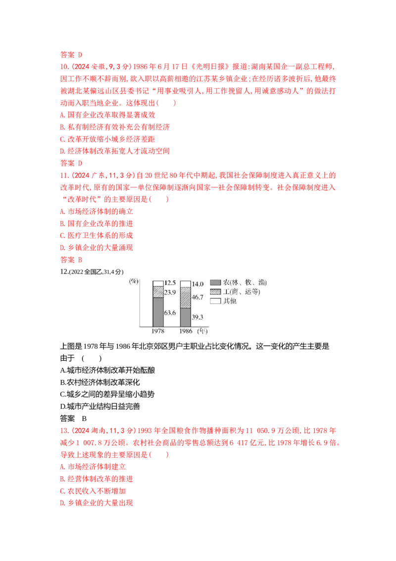 《10_9_第九单元从改革开放到中国特色社会主义新时代真题汇编_2026版教学资源包_202653高考总复习A版_山东版_2026版.山东版.选考总复习.历史.5·3A版_三、十年高考真题分类（Word）》第3页预览