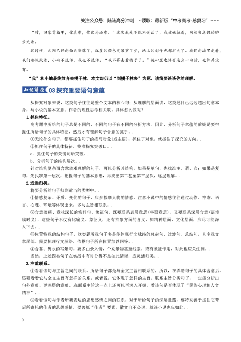 《第06讲探究小说主旨意蕴（知识清单）（全国通用）学生版_一轮复习_2026年-语文一轮复习_2026年高考语文一轮复习知识清单（全国通用）-G56_2026版》第9页预览
