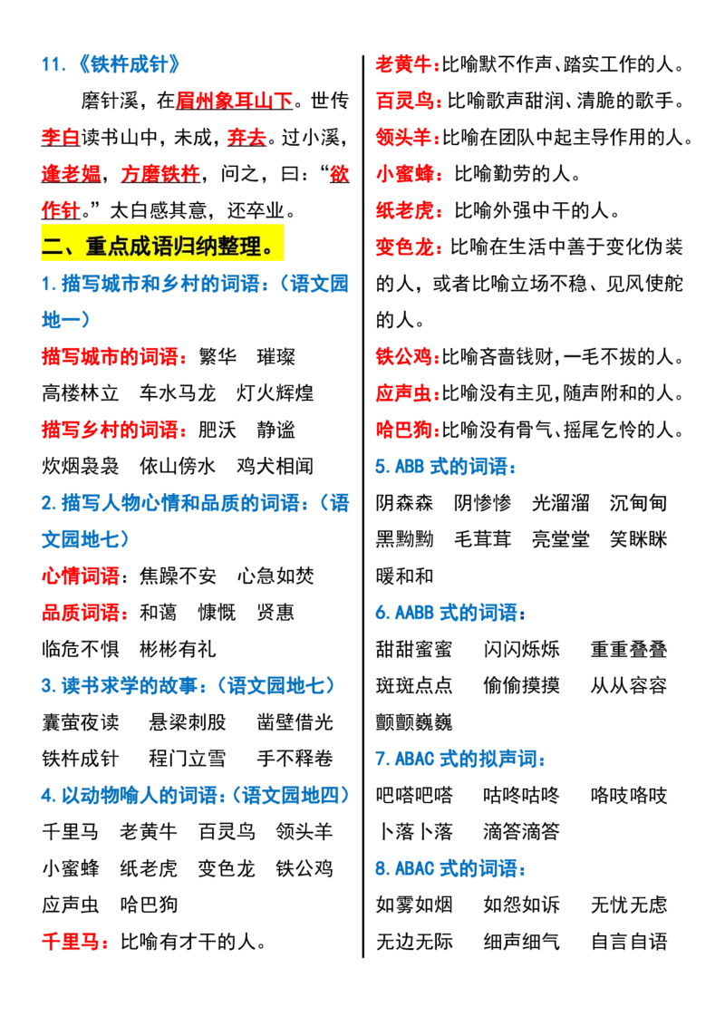 《_4年级下册同步教辅_四下语文_四下语文重点必背_四年级（下）语文必背全册重点内容-》第2页预览