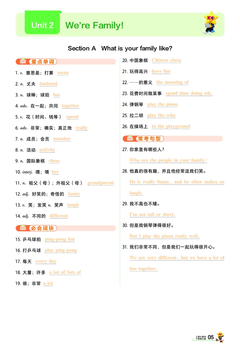《默写本答案_2027版初中《天星教育一遍过》7年级上册（英语）（人教河南版）》第5页预览