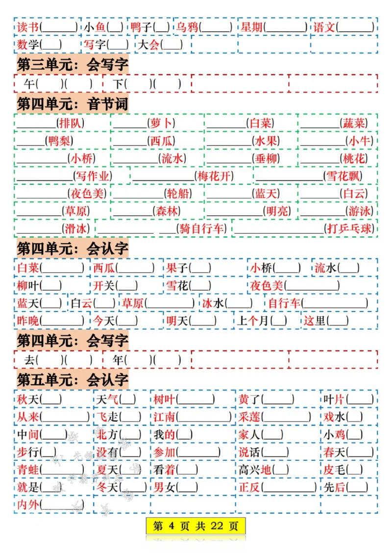 《一年级语文上册期末复习知识点总结练习SY_1年级上册同步教辅_1上语文_一上语文-重点必备资料》第4页预览