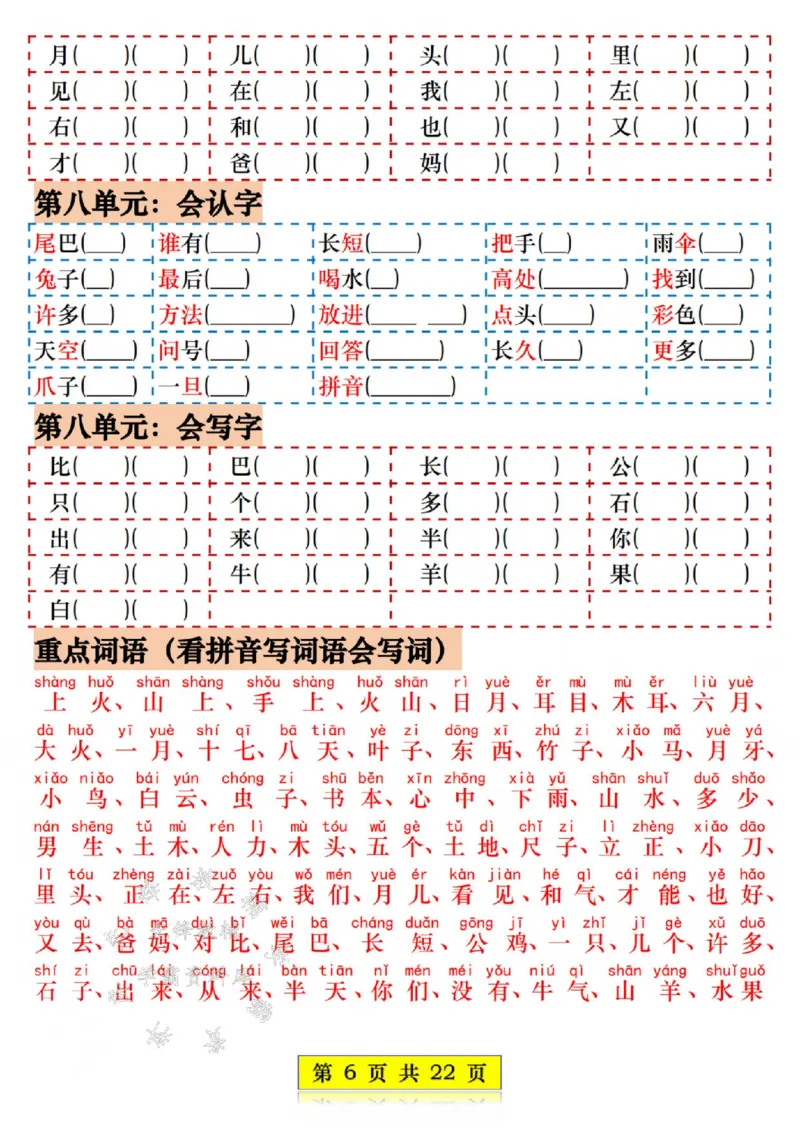 《一年级语文上册期末复习知识点总结练习SY_1年级上册同步教辅_1上语文_一上语文-重点必备资料》第6页预览