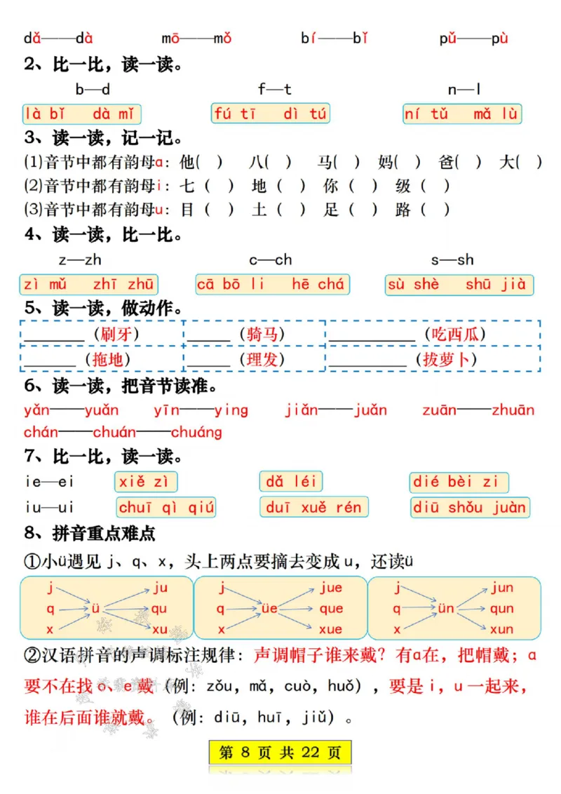 《一年级语文上册期末复习知识点总结练习SY_1年级上册同步教辅_1上语文_一上语文-重点必备资料》第8页预览