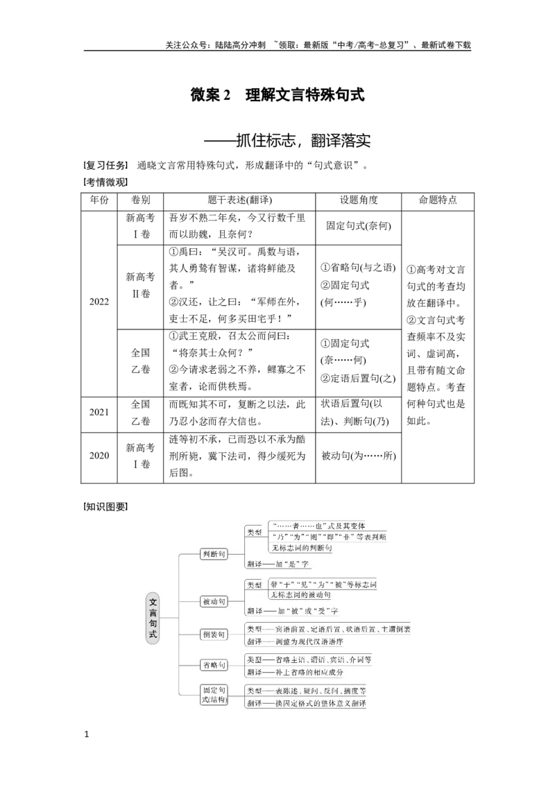《板块五学案42　微案2　理解文言特殊句式——抓住标志，翻译落实_一轮复习_2024年_2024高考语文大一轮复习课件讲义新人教版知识总结_2024年高考语文一轮复习讲义（部编新高考版）》第1页预览