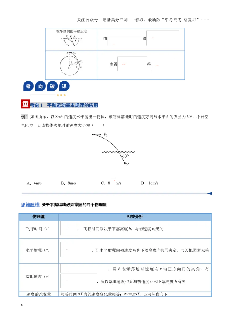 《第15讲抛体运动（复习讲义）（黑吉辽蒙专用）（学生版）_04-物理-高考总复习_一轮复习_2026年-物理高考一轮复习_2026年高考物理一轮课件+讲义+练习（黑吉辽蒙专用）-G330》第8页预览