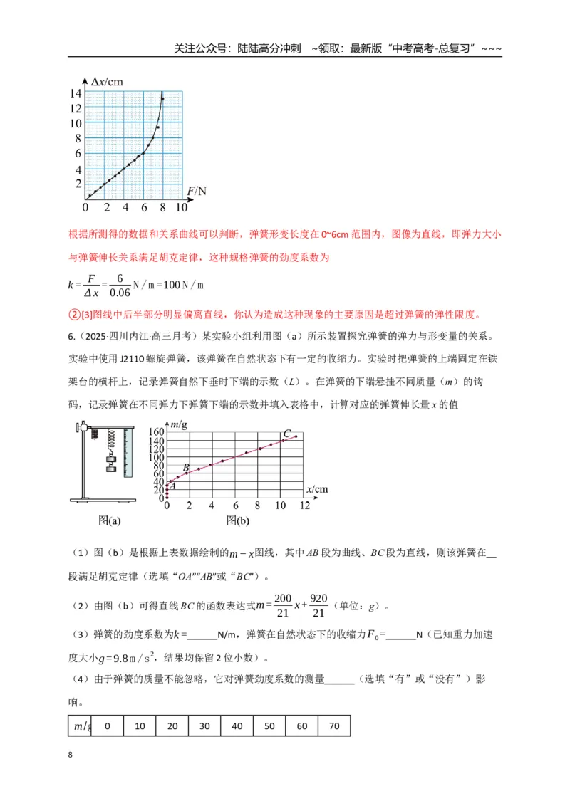 《第08讲实验：探究弹簧弹力与形变量的关系、实验：探究两个互成角度的力的合成规律（专项训练）（四川专用）（教师版）_04-物理-高考总复习_一轮复习_2026年-物理高考一轮复习》第8页预览