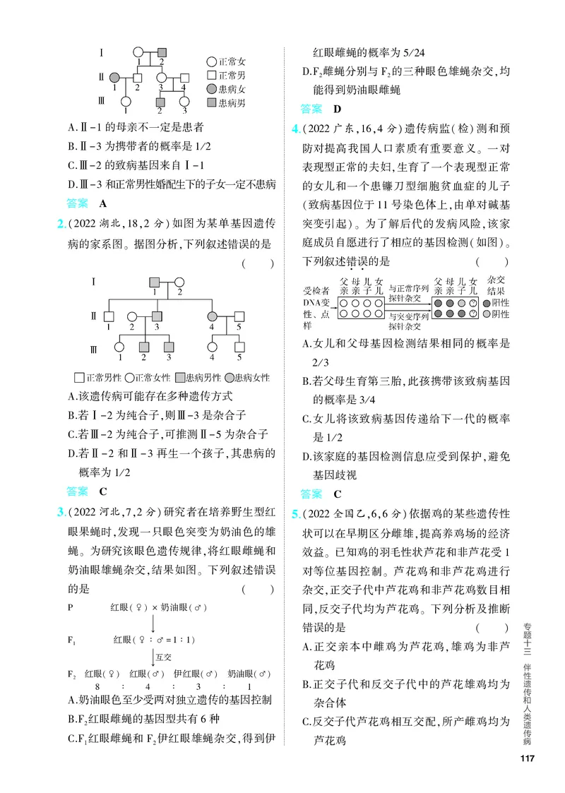 《1_13-专题十三　伴性遗传和人类遗传病（教参电子书—分层集训）_2024版教学资源包_2024版.新高考版生物.5·3A版_13_专题十三伴性遗传和人类遗传病_4_PDF教参电子书》第7页预览